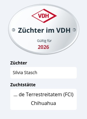 VDH-Züchternachweis 2026 für Silvia Stasch, de Terrestreitatem